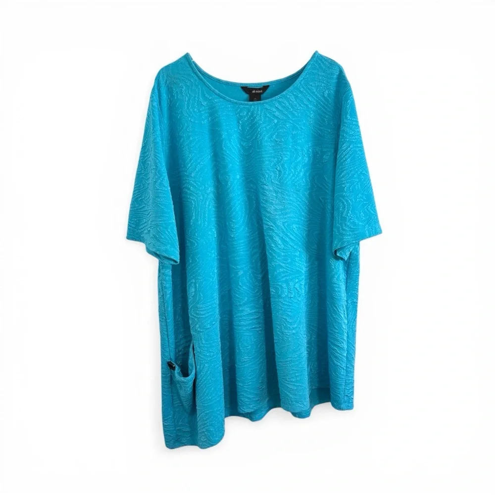 ALI MILES BLUE ASYMMETRICAL EASY PULL OVER PLUS SZ COASTAL RESORT TUNIC TOP 3X - Picture 2 of 3